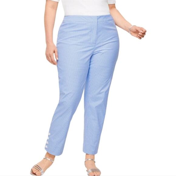 Talbots GINGHAM BLUE AND WHITE SLIM‎ 3 BUTTON ANKLE PANTS PLUS SIZE 22 NEW! - Picture 1 of 8